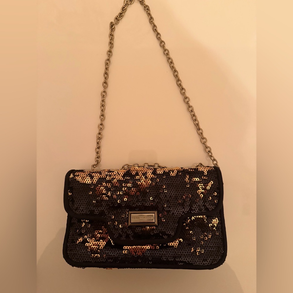 BCBG Black and Gold Sequin Crossbody Bag